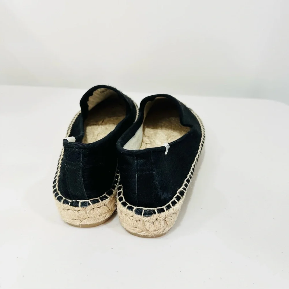 Soludos Leather Espadrille Platform Smoking Slipper Flat Size 8M‎ Black